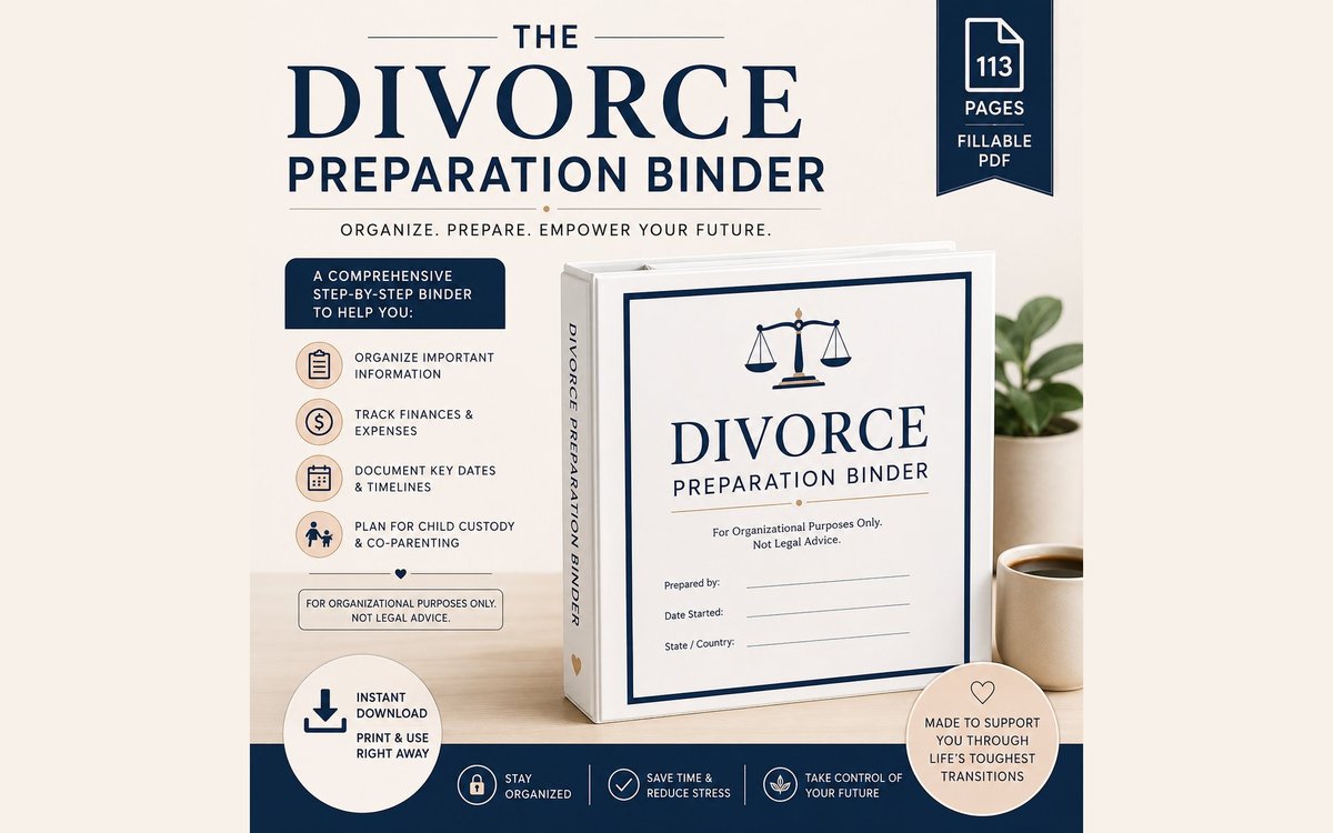 Cover and mockup of the Divorce Preparation Binder